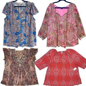 Paisley Collection Lot of 4 Various Brands 2X Blouse Tops Career Boho Colorful